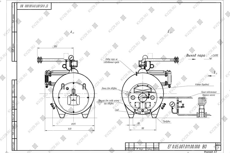 Чертеж парогенератора 500 кг в час на газе
